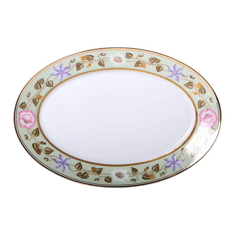 Lomonosov Porcelain Oval Platter Jade Background 15.7"/400 mm