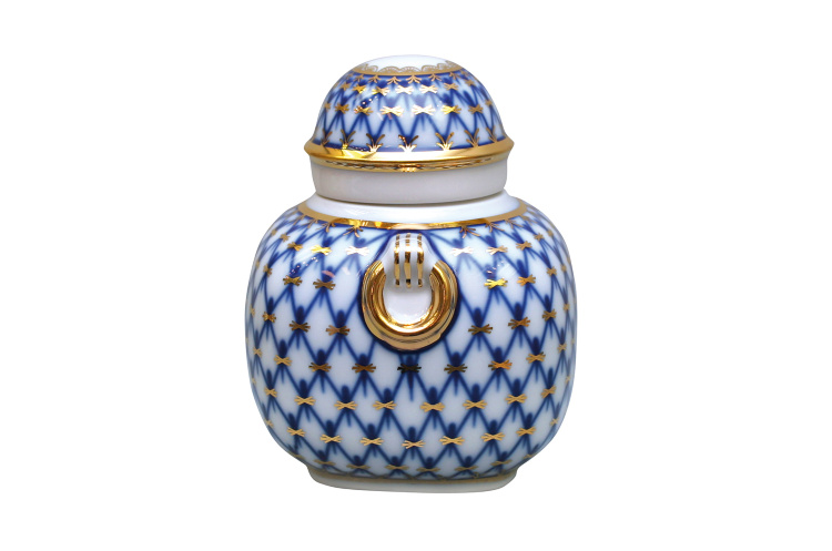 Lomonosov Porcelain Tea Caddy Ring Cobalt Net 11.8 oz/350 ml