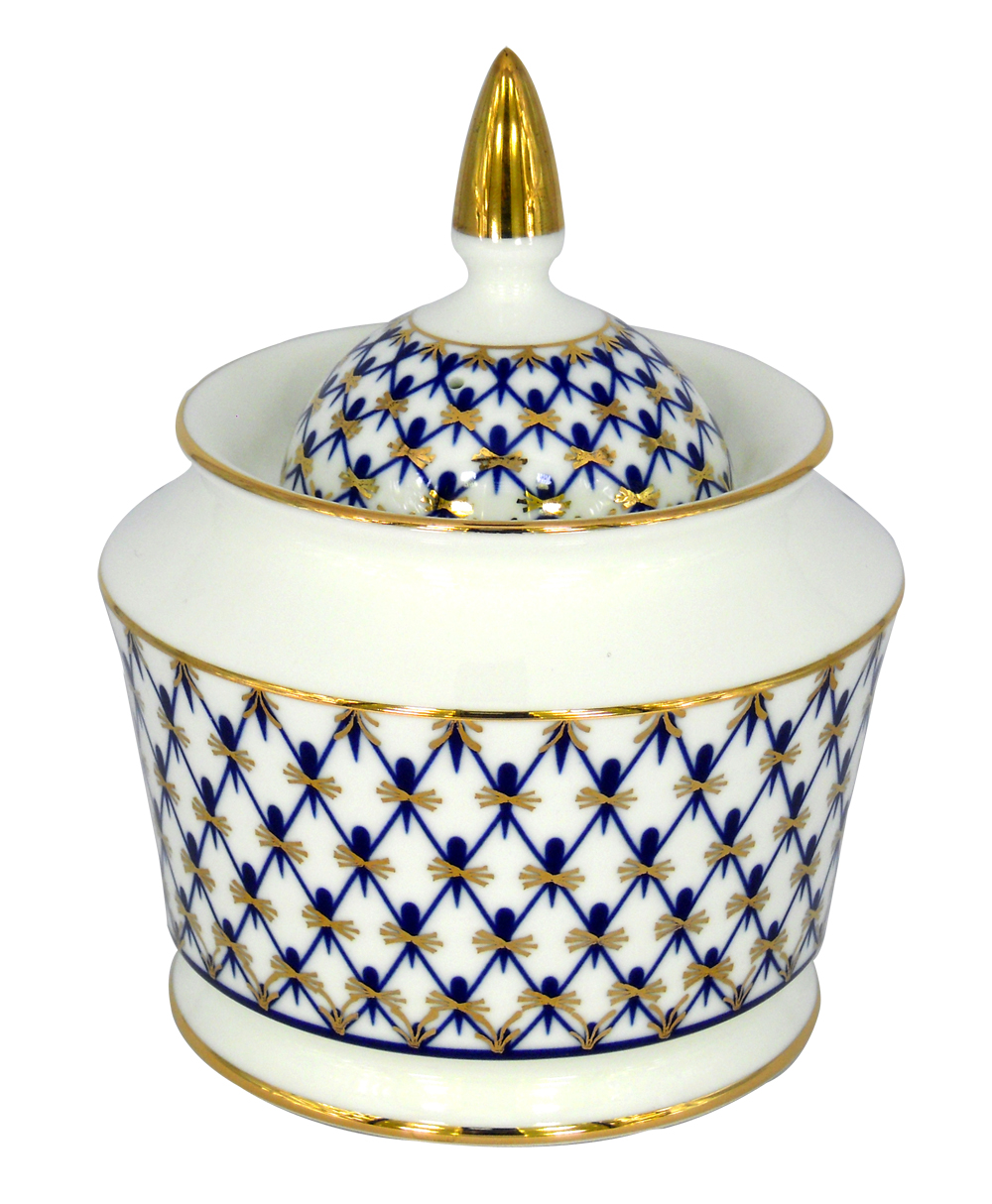 Lomonosov Porcelain Sugar Bowl Cobalt Net Yulia 10.5 oz/310 ml