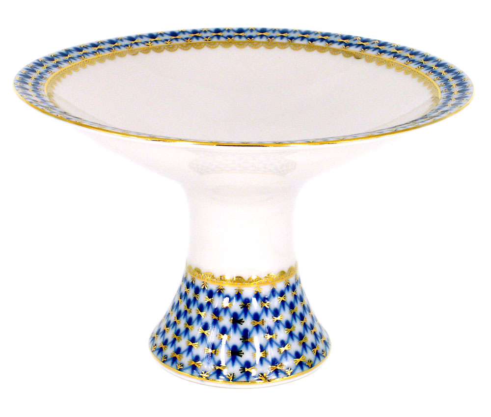 Lomonosov Porcelain Fruit Vase Cobalt Net 7.3" D