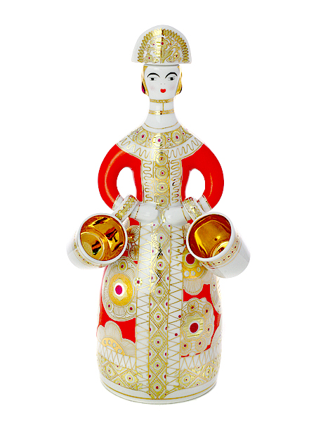Lomonosov Porcelain Wine Decanter set Girl in Red Dress 23.7oz/700 ml 