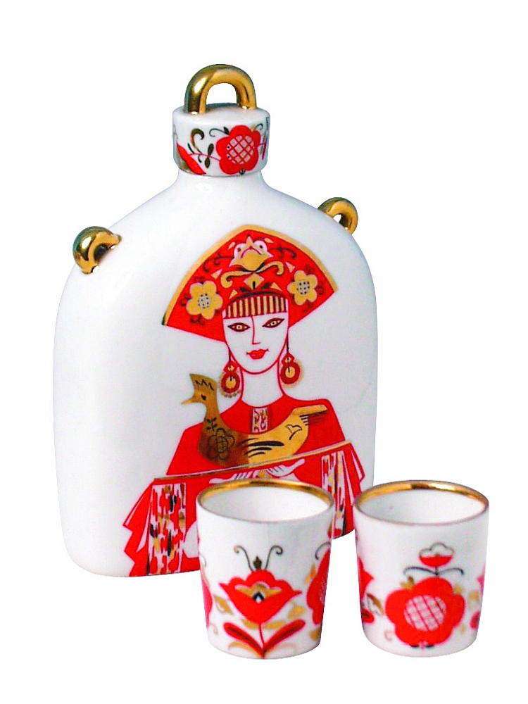 Lomonosov Porcelain Whiskey/Vodka Decanter Set Slavic Beauty Girl 22 oz/650 ml
