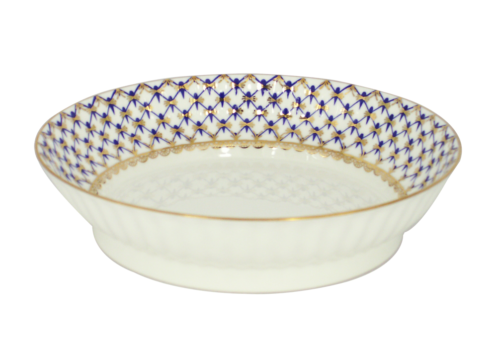 Lomonosov Porcelain Pastry Dish Cake Cookie Biscuit Cobalt Net  6.7" Bone China