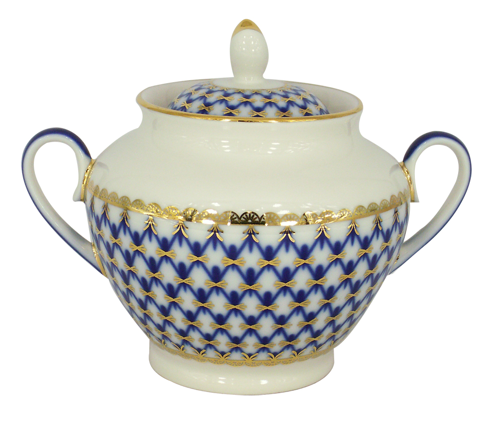 Lomonosov Porcelain Sugar Bowl Cobalt Net Spring 13.5 oz/400 ml