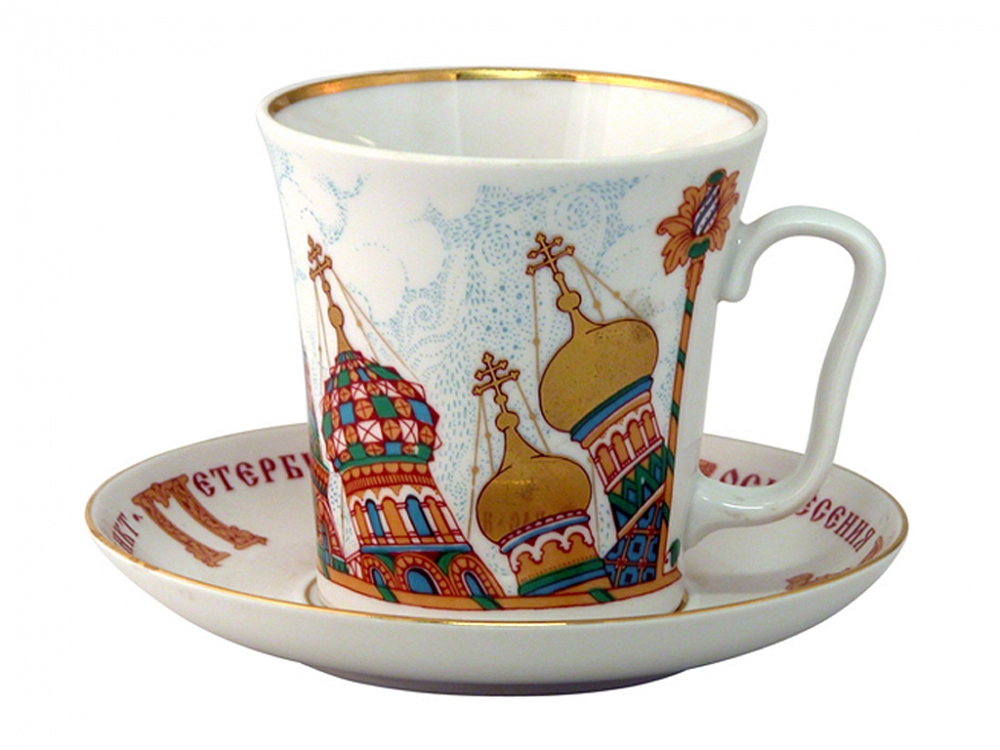 Lomonosov Porcelain Mug and Saucer Russian Church Domes 12.2 oz/360 ml