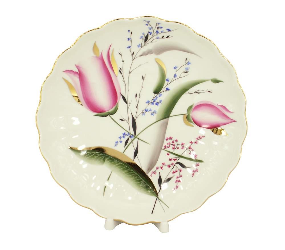 Porcelain Cake Сookie Biscuit Pastry Dish Tulip Pink Tulips 8.5"
