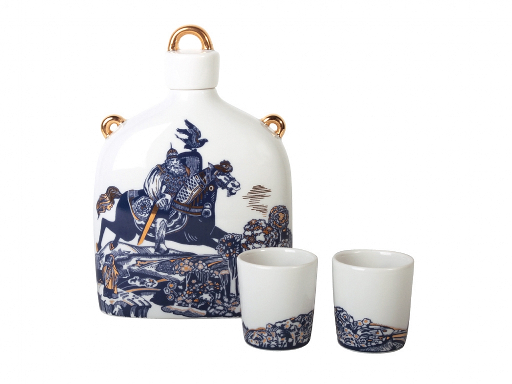 Lomonosov Porcelain Decanter set Slavic Hero Knight 22 oz/650 ml with 2 shots