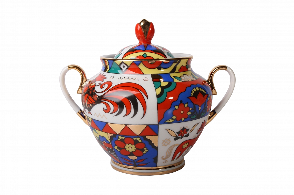 Lomonosov Porcelain Sugar Bowl Spring Folk Patterns 13.5 oz/400 ml