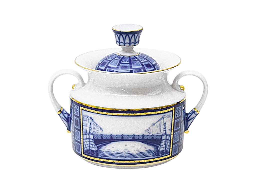 Lomonosov Porcelain Sugar Bowl Bridges of Petersburg 18.3 oz/540 ml