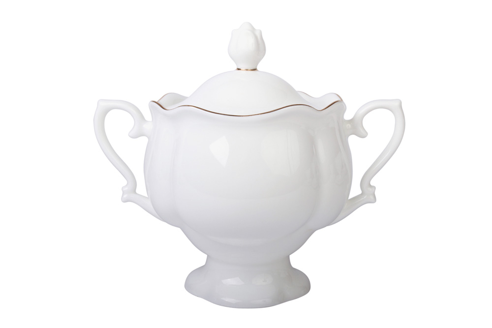 Lomonosov Porcelain Sugar Bowl Natasha Golden Ribbon 10.4 oz/300 ml