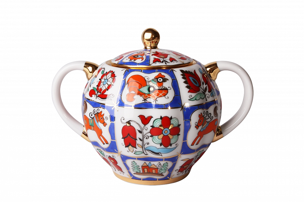 Lomonosov Porcelain Sugar Bowl Tulip Russian Lubok 15 oz/450 ml