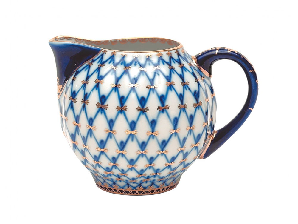 Lomonosov Porcelain Creamer Cobalt Net Tulip 7 fl.oz/205 ml