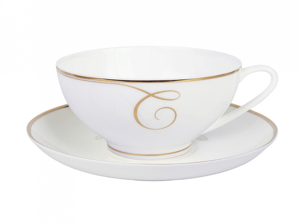 Lomonosov Porcelain Tea Set Cup and Saucer Dome Golden Curls 10 oz/300 ml