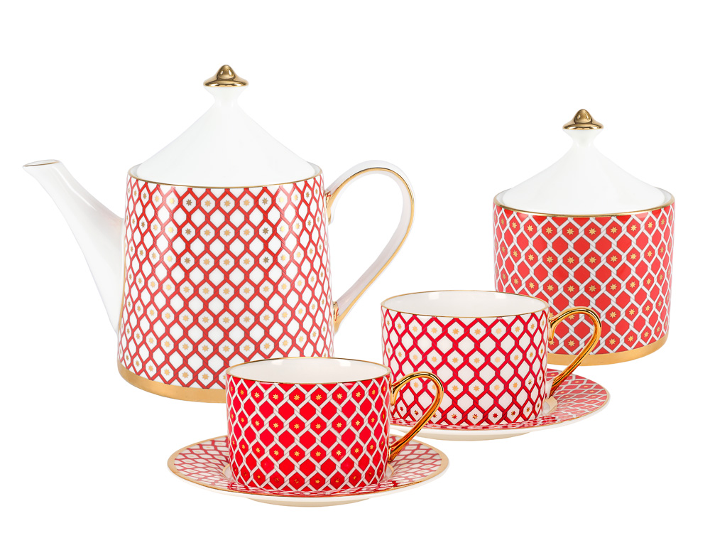 Bone China Porcelain Tea Set Service Scarlet 10 pc for 4