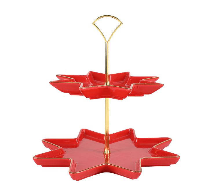 Lomonosov Porcelain Fruit Cake Stand 2 Shelves Scarlet