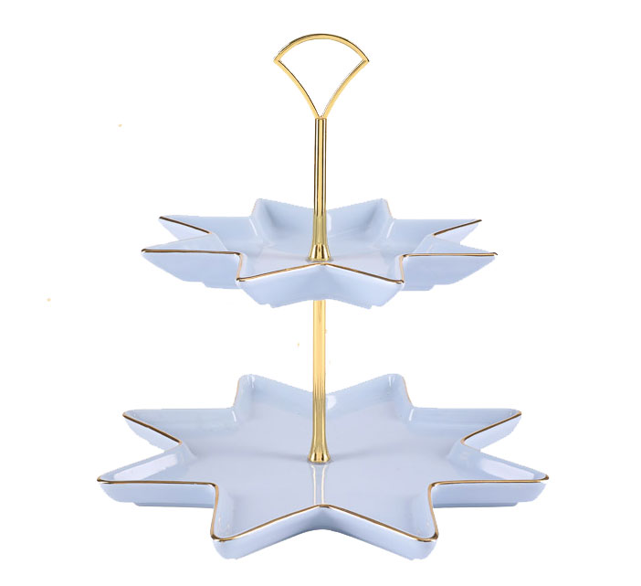 Lomonosov Porcelain Fruit Cake Stand 2 Shelves Azure