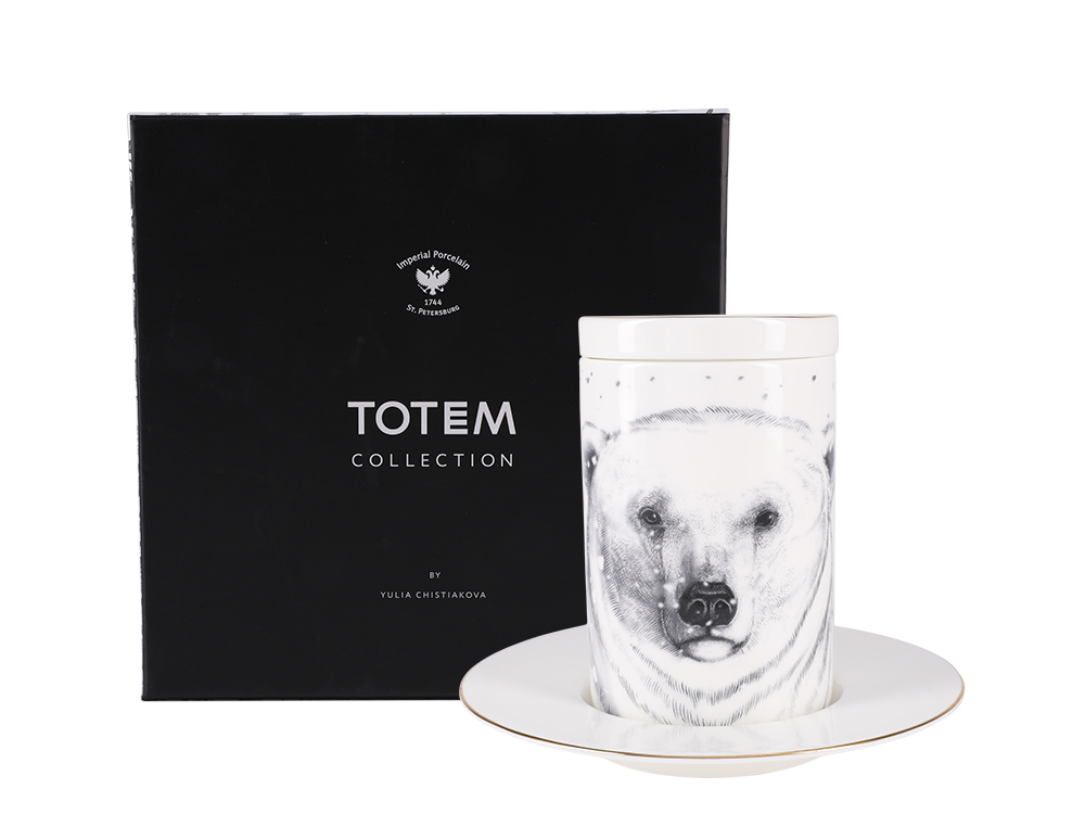 Lomonosov Porcelain Mug and Saucer Totem POLAR BEAR 13.2 fl.oz/390 ml