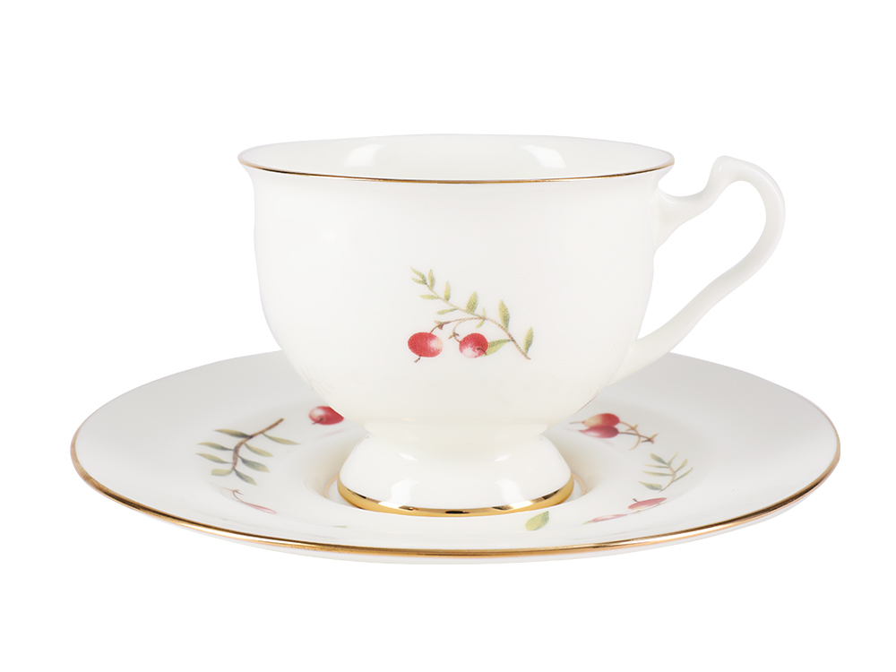 Lomonosov Bone China Tea Set Cup and Saucer Aisedora Cranberry 8.1 oz/240 ml