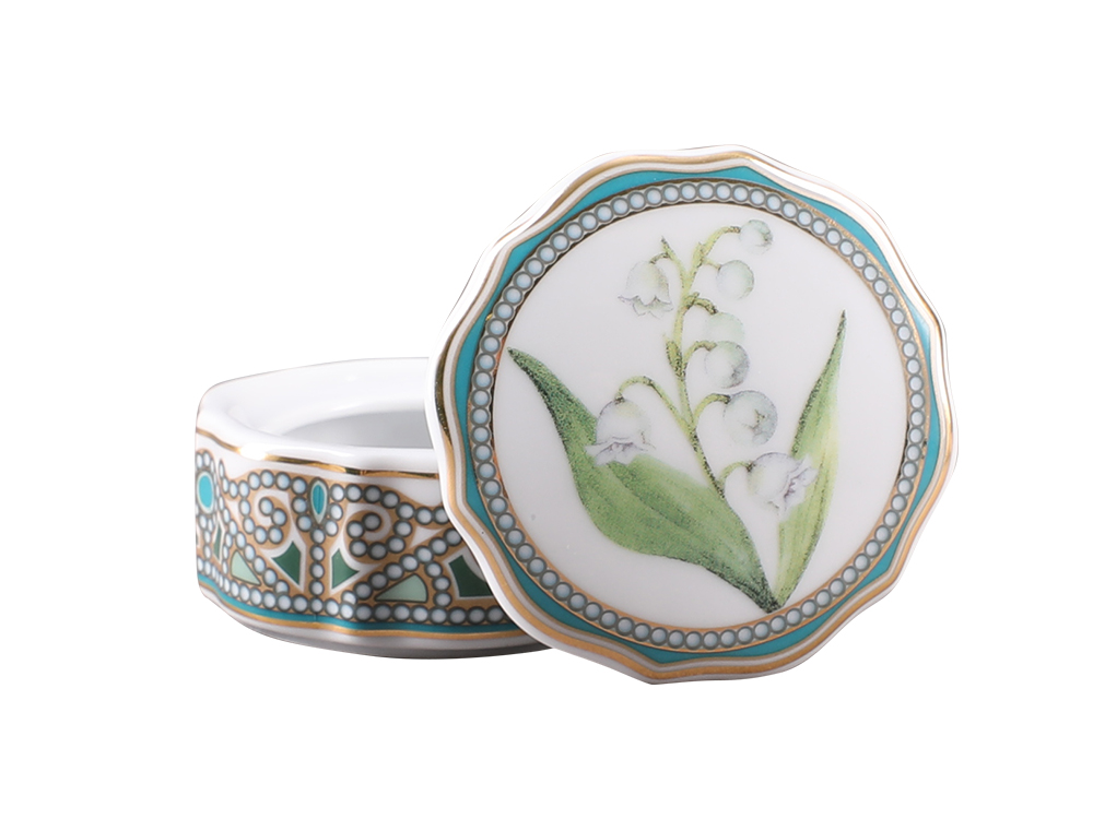 Lomonosov Porcelain Treasure Jewellery Round Box Lily of the Valley