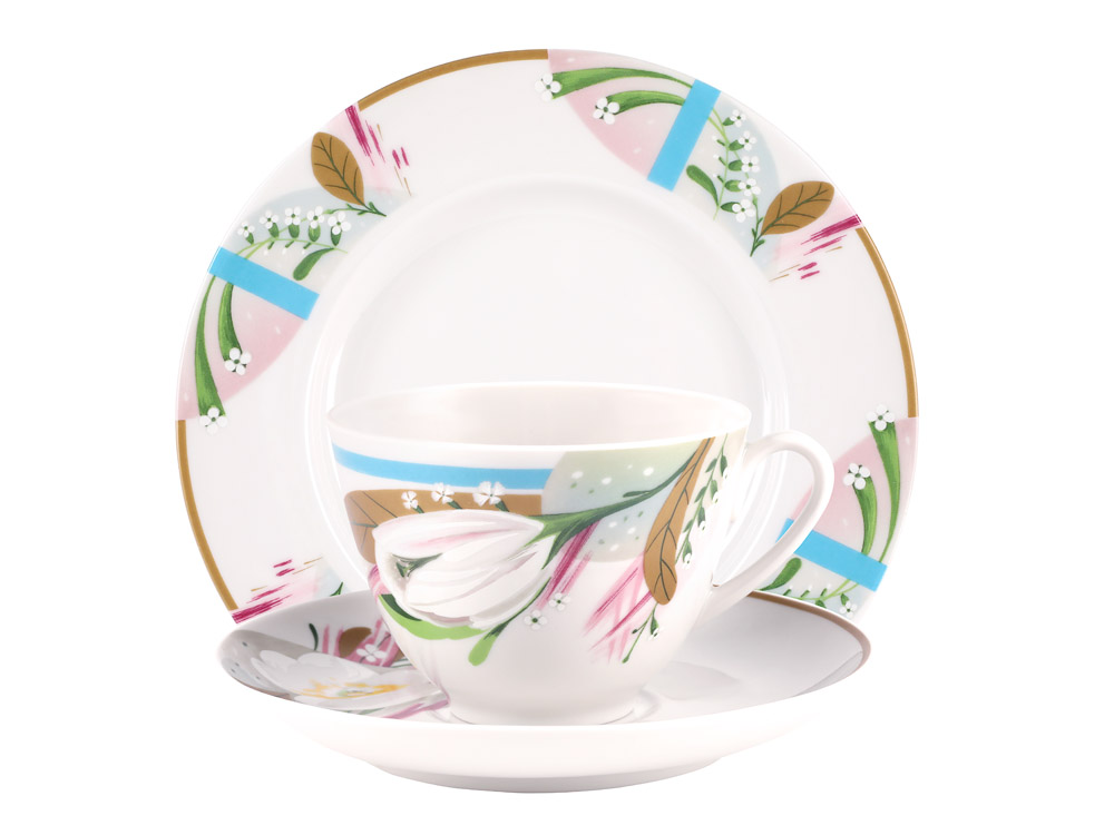 Lomonosov Porcelain Tea Cup Set 3pc Spring Aroma 7.8 oz/230 ml