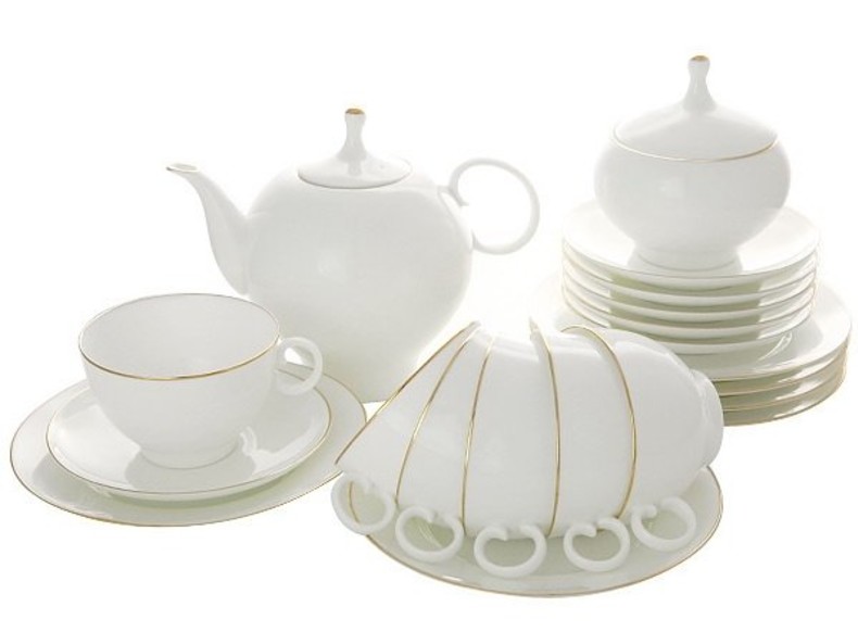 Lomonosov Porcelain Bone China Tea Set 20pc Apple Golden Edge