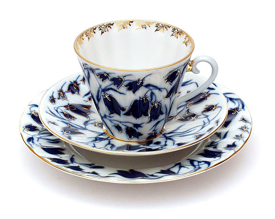 Lomonosov Porcelain Tea Cup Set 3pc Radiant Blue Bells 7.95 oz/235 ml