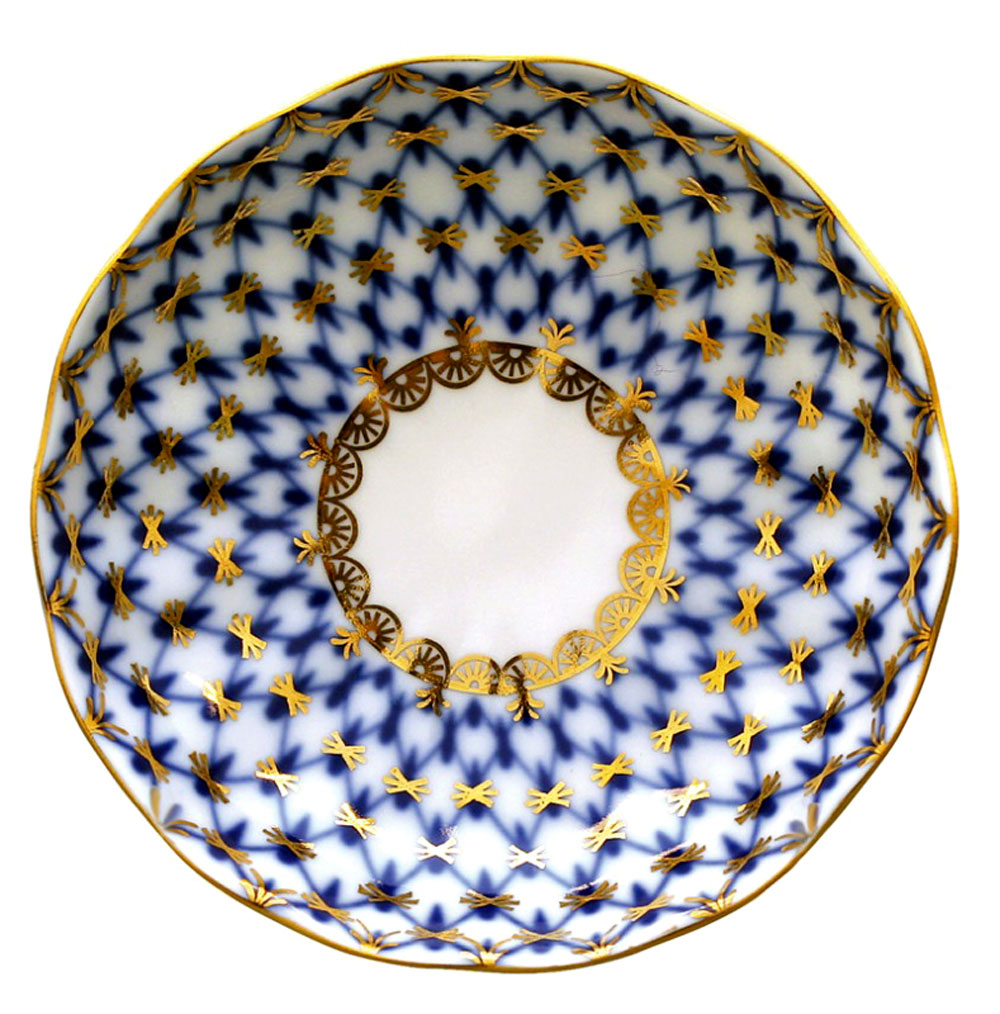 Lomonosov Porcelain Jam Jelly Marmalade Dish Cobalt Net Tulip D 3.9"
