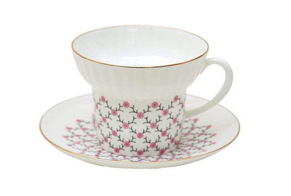 Bone China Espresso Coffee Cup and Saucer Wave Pink Net 5.24 oz/155 ml