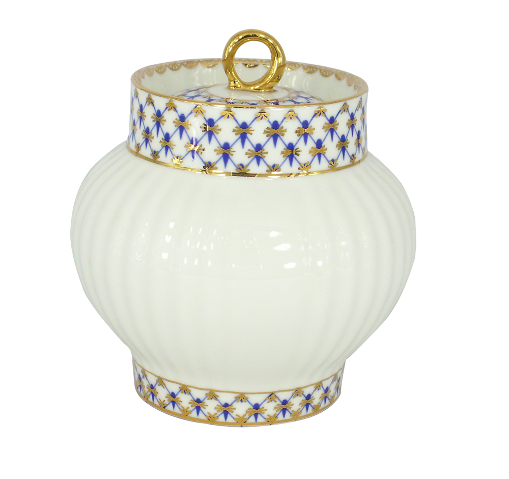 Lomonosov Porcelain Sugar Bowl Cobalt Net Wave 13.9 oz/390 ml
